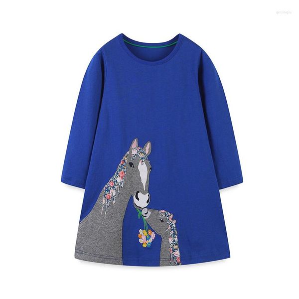 Robes de fille sautant des mètres vendant des animaux Applique cheval broderie enfants filles automne bébé Costume dessin animé robe de princesse