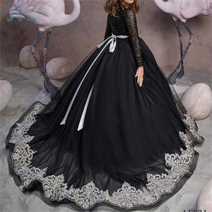 Meisjesjurken Jys Sequins Flower For Kid Wedding Applique Ball Gown Black Luxury Pageant Party First Communion -jurk met wit
