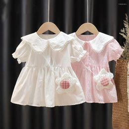 Meisje jurken keelorn zomer baby kind jurk Koreaanse versie bubbel korte mouwen bloem schattige prinses 1-4y