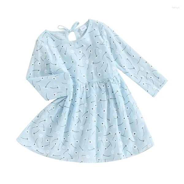 Vestidos de niña Vestido de princesa para niños Manga larga Girasol Estampado de limón Cuello redondo Una línea Ropa floral Fiesta Casual