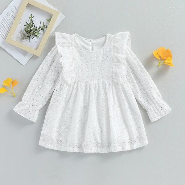 Vestidos para niñas, vestido de encaje para bebés, vestido elegante de otoño con ojales, mangas largas, princesa para niños pequeños, ropa de primavera