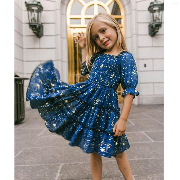 Vestidos de niña Niños Bebé Niñas Verano Manga corta Moda Estrellas Sin espalda Vestido de princesa Volantes Trajes casuales Ropa