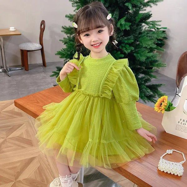 Girl Robes Kids Boutique Vêtements Baby Girls Hobe 2023 Automne Mesh Yarn Fashion Soft Princess Fairy All-Match plissée