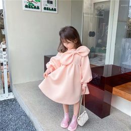 Robes de printemps pour filles, tenue princesse avec nœud, vêtements de fête d'anniversaire pour bébés, manches longues, rose, une pièce, 2023