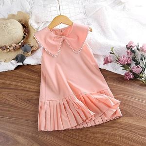 Robes de fille robe décontractée pour enfants pour les filles été 2024 Toddler rose sans manches plissées Hem princesse modes enfants vêtements 2 à 8 ans