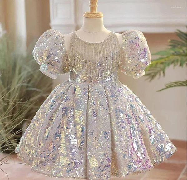 Vestidos de niña, vestido de fiesta de Navidad para niñas, lentejuelas brillantes, elegante con borla, disfraz de cumpleaños para niños, vestidos de graduación