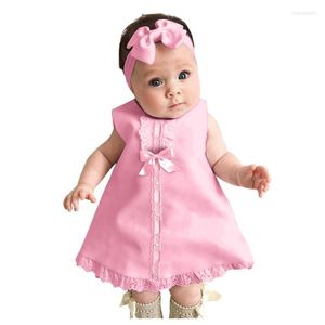 Vestidos de niña Ropa para niños Vestido de bebé Nacido Sin mangas Casual Maxi Bow Diadema Conjunto Outfit1