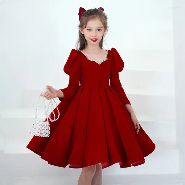 Robes pour filles, vêtements pour enfants, robe à fleurs pour mariage, en velours, fête d'anniversaire pour adolescents, Costumes de princesse de carnaval pour enfants