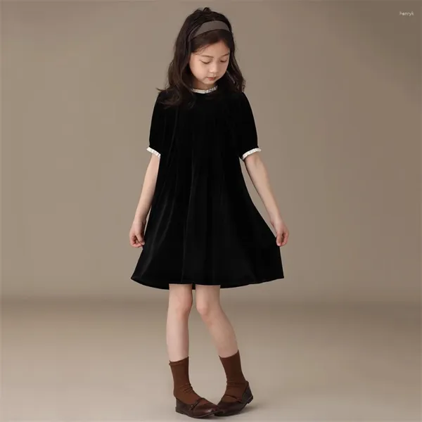 Vestidos de niña Diseñador de niños Terciopelo Manga corta Verano para niñas Vintage Negro Adolescentes Princesa Vestido de noche elegante Ropa para niños