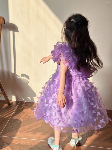 Robes de fille robe enfants 2024 Princesse d'été Printfly imprimé clair et mince maigre mignon mignon pour la porte extérieure