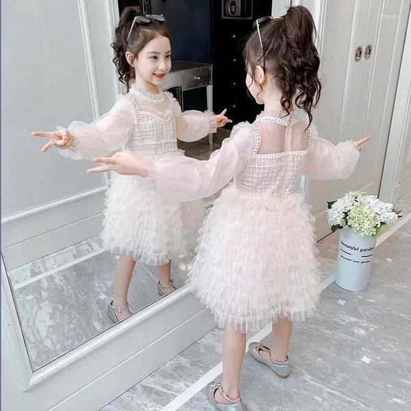 Robes fille enfants robe gâteau princesse à manches longues dentelle Patchwork Tutu fée fête vêtements filles robes