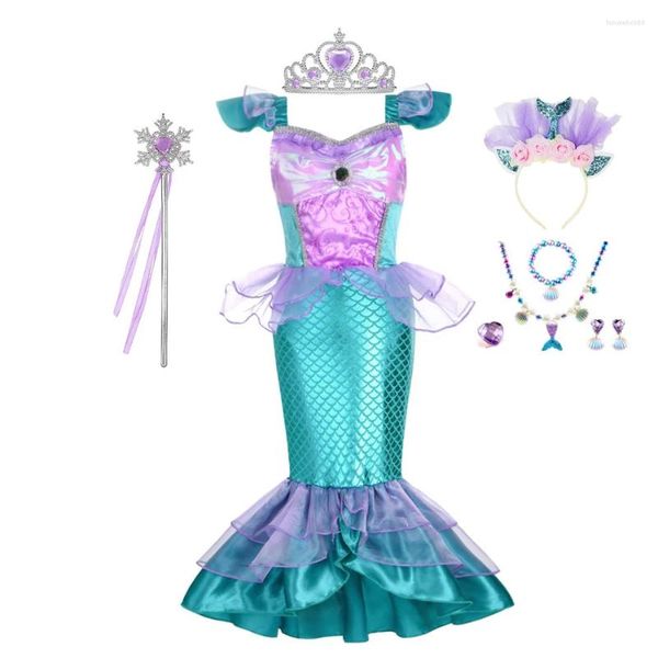 Vestidos de niña, vestido infantil para niñas, disfraz de princesa Ariel de la Sirenita, ropa de fiesta de cumpleaños y Carnaval para niños
