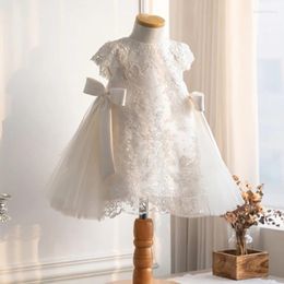 Robe en dentelle pour filles, avec nœud, pour bébés de 1 an, fête d'anniversaire, de mariage, de baptême, vêtements formels pour enfants