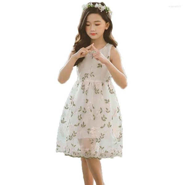 Fille robes enfants robe dentelle fleur broderie princesse pour filles sans manches fête été mignon adolescent vêtements
