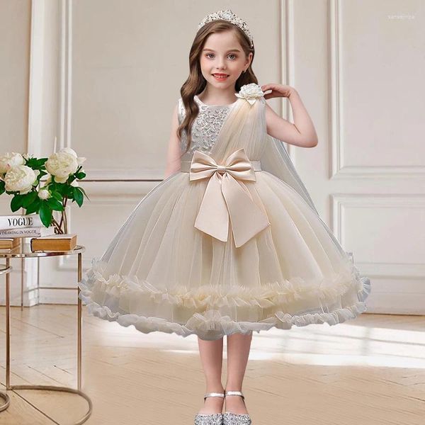 Robes pour filles, tenue de fête pour enfants, avec grand nœud, protocole de mariage, d'anniversaire, vêtements Tutu de princesse de noël