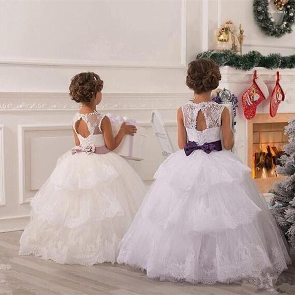 Fille robes enfants fleur Vintage bijou ceinture dentelle Net bébé anniversaire noël première Communion robe enfants robe de fête