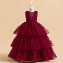 Fille Robes Enfants Pour Les Filles Princesse Rouge Tulle Long Enfants Formelle Soirée Robe De Soirée Fleur