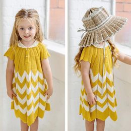 Meisje jurken kinderen voor meisjes zomer gebreide trui trui korte mouw babyjurk schattig mode geelvestidos feestavond