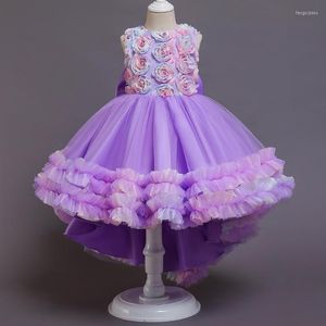 Robe fille Kids Robe formel Girls Fleurs Fleurs rondes couches Sans manches à manches inverses de bulles pour été bleu d'été / rose / violet 3-9 ans