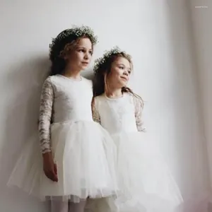 Robes de fille enfants vêtements de cérémonie bébé enfants robe de soirée filles concours anniversaire noël dentelle Tulle blanc à manches longues fleur