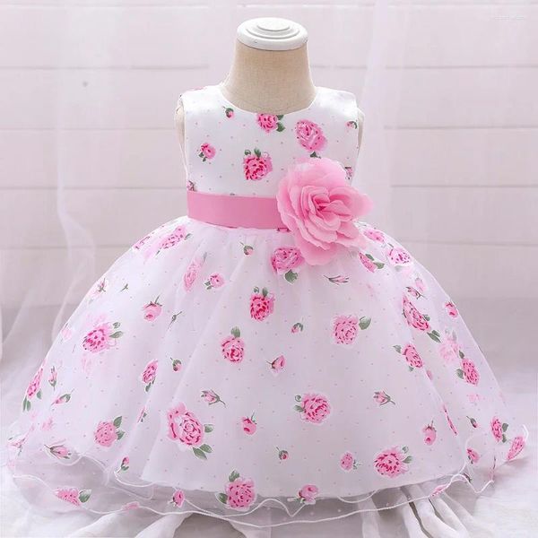 Vestidos de niñas Regalo para niños Vestido de bautismo de flores para niñas nacidas en la primera fiesta de cumpleaños de la primera fiesta de la boda de encaje de la boda