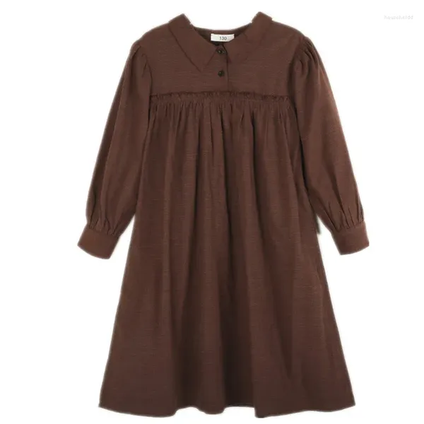 Robes de fille Kids Girls Brown Black Cotton Shirt Robe 6 à 16 ans Enfant Teen Fall Fashion Fashion Ruffle Flare Vêtements