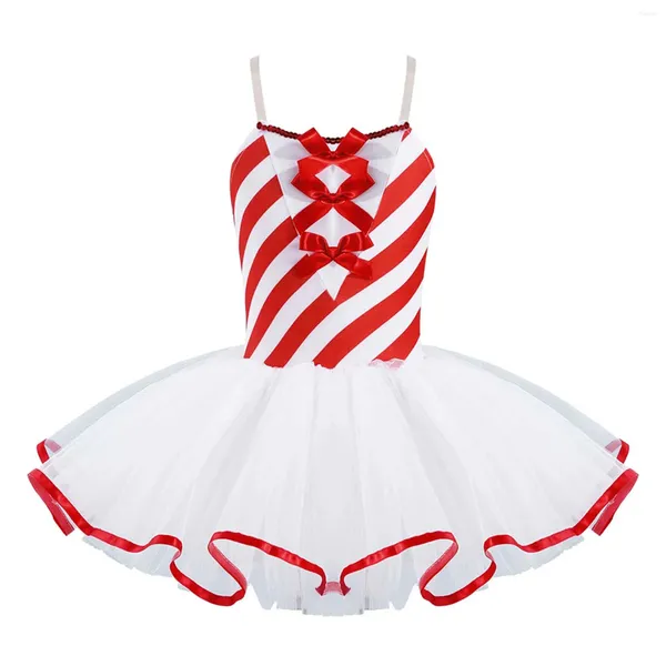 Vestidos de niña Niños Niñas Candy Cane Mrs Santa Claus Disfraz Danza navideña Figura Patinaje sobre hielo Vestido tutú Ballet Leotardo Rendimiento