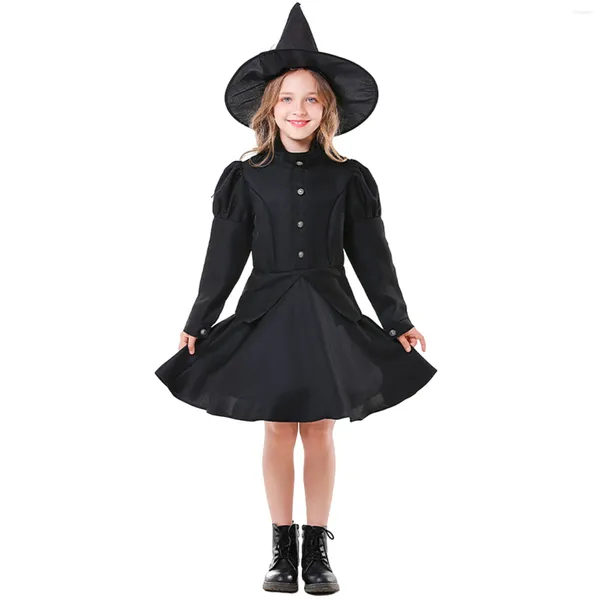 Vestidos de niña Niños Niñas Carnaval Disfraces de Brujas de Halloween Magia Cosplay Fiesta Escenario Negro Disfraces Sombrero Trajes Niños Rendimiento