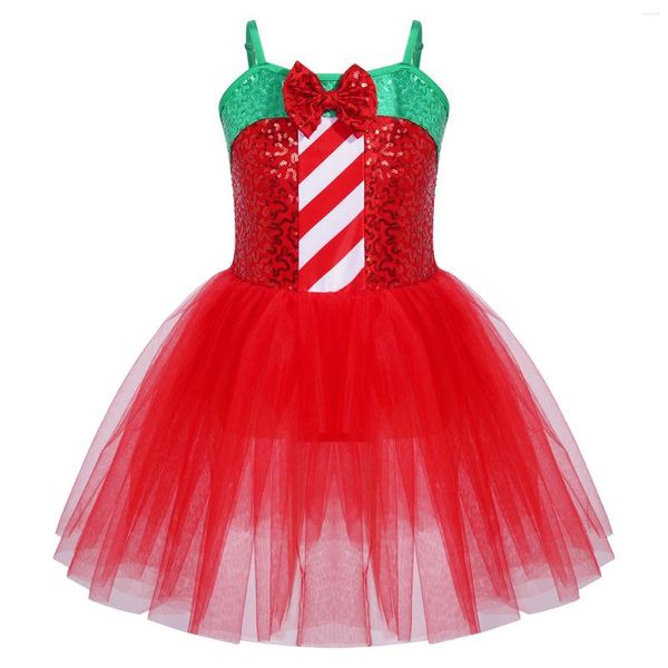 Vestidos de niña Niños Niñas Traje de baile navideño Ballet Patinaje artístico Vestido tutú Sin mangas Lentejuelas Malla Fiesta de Navidad Rendimiento Ropa de baile