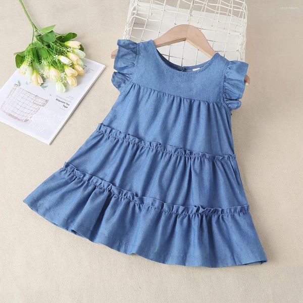 Vestidos de niña, vestido de mezclilla para niñas, vestido plisado de verano para niños, llegada de 2023, pantalones vaqueros azules de princesa para bebé, estilo coreano