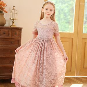 Fille robes enfants filles Rose Rose dentelle longue robe pour enfants robe de soirée de mariage mode enfant en bas âge robe d'été tout-petits fleur Vestido