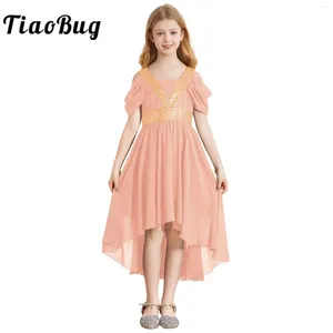 Fille robe enfants girls sequins robe de mariée pour enfants robe robe de fête plissée à la balle en mousseline de mousseline haute fleur vestidos formelle