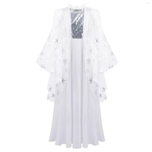 Robes de fille Enfants Filles Doux Ange Cosplay Costume Enfant Flocon De Neige Imprimer Maille Paillettes Longue Robe De Soirée Robe De Bal De Noël Année Vêtements