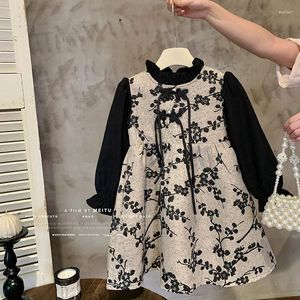 Meisje jurken kinderen meisjes vintage bloemenjurk voor peuter baby lange mouw fleece herfst winter casual kleding elegante zwarte kleding