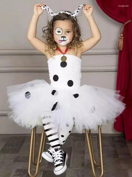 Vestidos de niña para niños, disfraz de perro dálmata de Halloween para niñas pequeñas, vestido de fiesta de cumpleaños con lunares, ropa de Cosplay de animales para niños