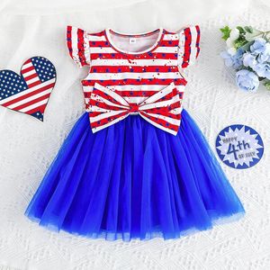 Robes de fille Kids Independence Day Dobe Hobeve 4 de juillet Tulle Toddler Girls Star Striped Prints Bowknot Princess Vestidos