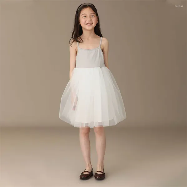 Vestidos de niña Tutú de encaje para niños para niñas adolescentes Vestido de fiesta de princesa blanco y plateado Fiesta de cumpleaños Vestido de tirantes de baile de noche de boda