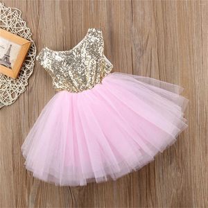 Robes en maille et Tulle pour filles, tenue Tutu de fête d'anniversaire, sans manches, vêtements de princesse de mariage pour tout-petits de 1 à 6 ans