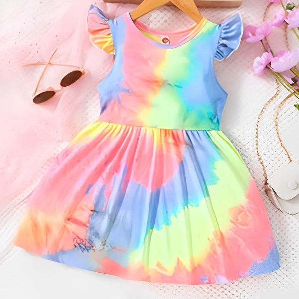 Robes de princesse pour filles, tenue de printemps et d'été, imprimée colorée, sans manches, à volants, pour noël de 18 mois