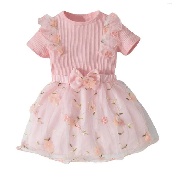 Vestidos de niña niños pequeños bebés niñas primavera verano estampado volantes acanalado manga corta camiseta faldas trajes ropa