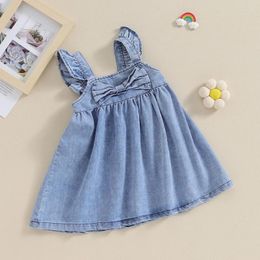 Robes d'été pour filles, tenue d'été pour bébés, T-Shirt à manches courtes, tunique avec gilet en Denim, Corset, ensemble de vêtements 2 pièces