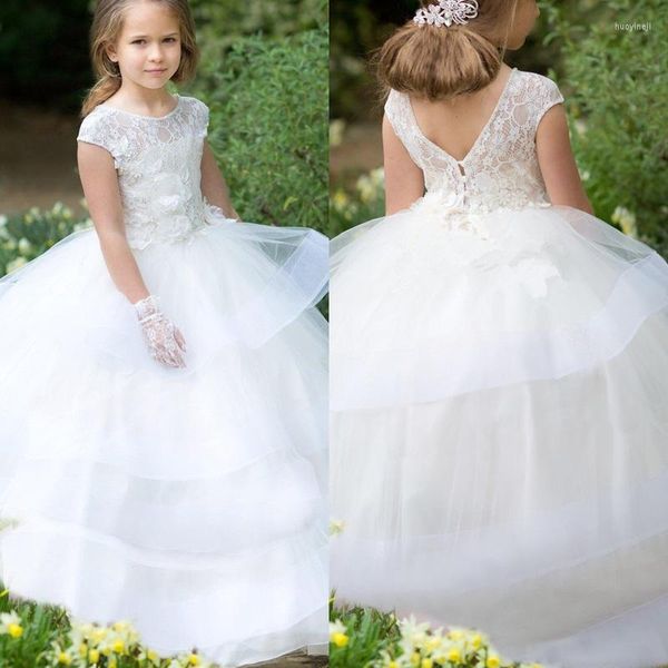 Robe fille Kids White Wedding Flower Robe First Communion Bapt￪me Princesse Special Occasion Ruffle Birthday Party Girls Gown