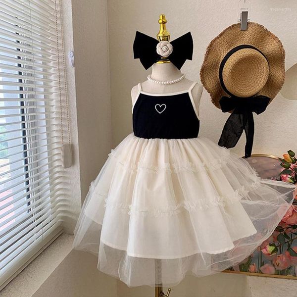 Fille Robes Corée D'été Filles Amour Imprimer Princesse Robe Enfants Sans Manches Tulle Vêtements Enfants Fête D'anniversaire Robe Costume