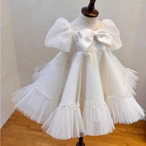 Robes de fille coréenne bébé robe de baptême enfants paillettes arc tulle enfant en bas âge robe de bal de baptême 1er anniversaire infantile boutique vestido