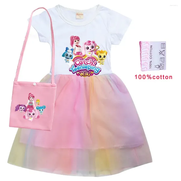 Robes de fille coréenne Catch!Robe d'été en maille pour enfants, vêtements pour adolescents, petit sac, costume 2 pièces pour bébés filles, tenue de fête décontractée pour enfants