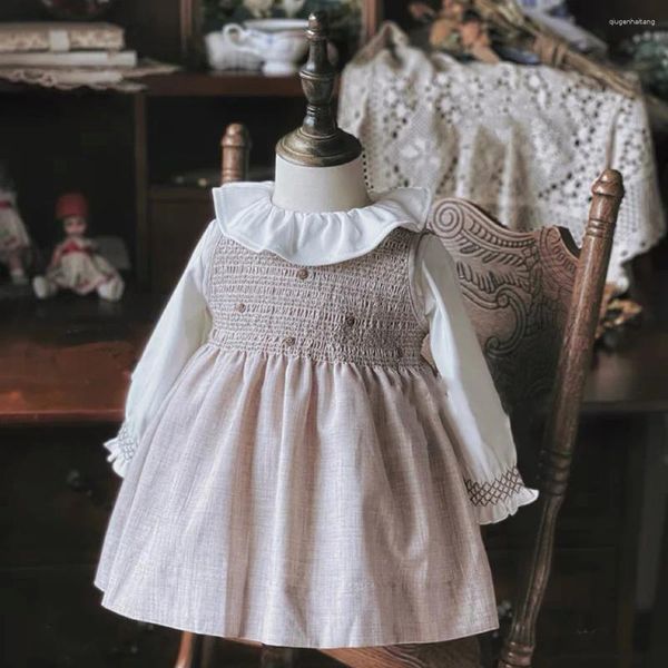 Vestidos de niña, conjunto de ropa coreana para niños, Boutique de primavera y otoño para niñas, vestido elegante Vintage ahumado para pantalones, trajes