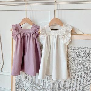 Robes coréennes pour filles, chemise à volants, jupe d'été, T-shirt blanc, en pur coton, manches volantes, vêtements courts