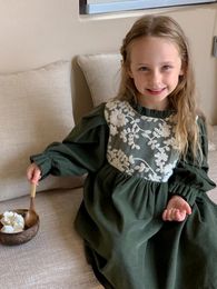 Meisje Jurken Koreaanse Kinderkleding 2023 Herfst Meisjes Corduroy Jurk Baby Mode Kant Lange Mouw Prinses Kleding