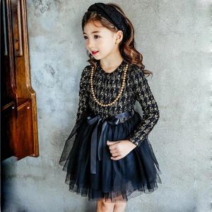 Robes de fille coréennes robes robe d'automne hiver pliate tutu à manches longues chaudes avec collier vêtements de bébé d0365