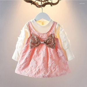 Fille robes coréen printemps one morceau mignon arc princesse élégante pour femmes vêtements décontractés enfants de 1 à 3 ans